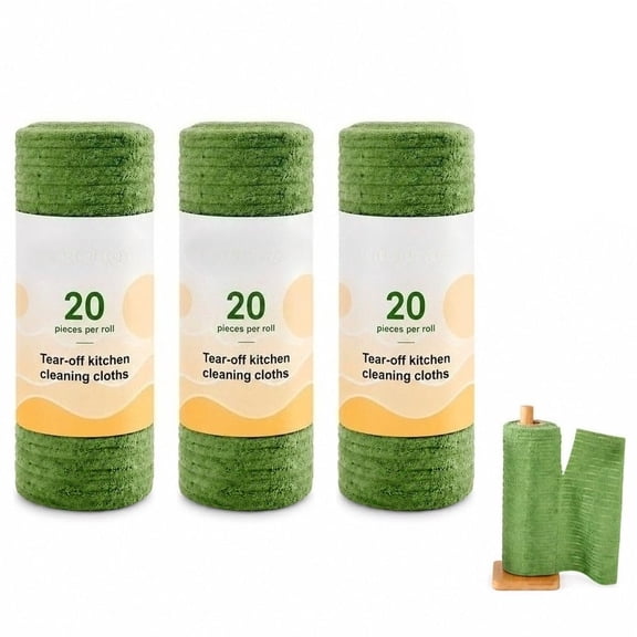 Tearable Plush Cleaning Cloth Roll, Roll Reusable Cleaning Lazy Rag | Washable Microfiber Towel Roll Magic Kitchen Paper Towels for Household Super Absorbent Lint-Free Rags(3Green)