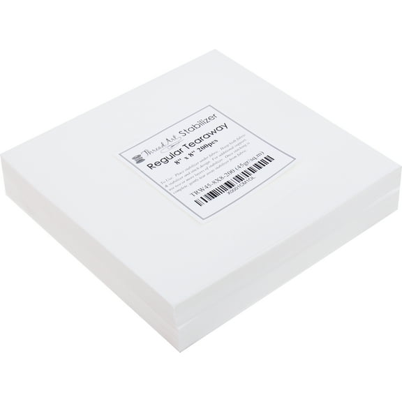 Tearaway Embroidery Stabilizer by Threadart | 1.6 oz Medium Weight | 8" x 8" 100 Precut Sheets | For Machine Embroidery