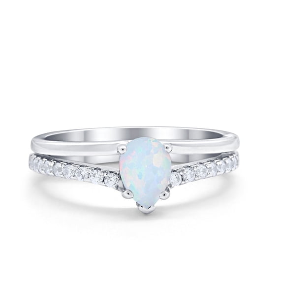 Teardrop Accent Wedding Ring Lab Created White Opal 925 Sterling Silver Size 9
