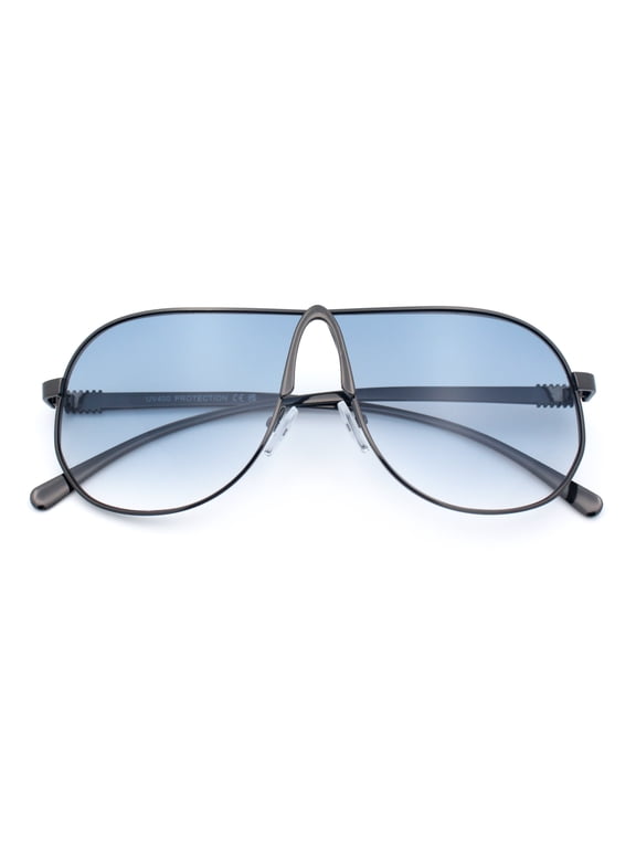 Teardrop Aviator Sunglasses for Men Gradient Lens Lightweight Metal Frame UV400 Pilot Shades Gunmetal Frame - Blue Lens