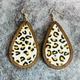 thumbnail image 1 of Teardrop Brown Wood Bezel Cheetah Leopard Genuine Leather Statement Earrings, 1 of 8