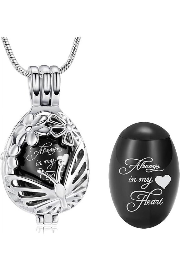 Teardrop Butterfly Urn Necklace for Ashes Hollow Cremation Jewelry Memorial Locket Urn Pendant Necklace Mini Keepsake Urn for Human Pet