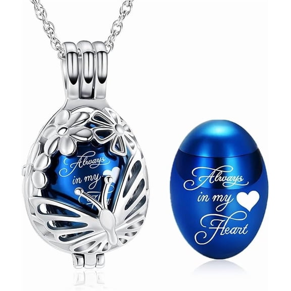 Teardrop & Butterfly Urn Necklace for Ashes Stainless Stee Hollow Mini Keepsake Urn for Women Men Cremation Memorial Pendant Keepsake Jewelry