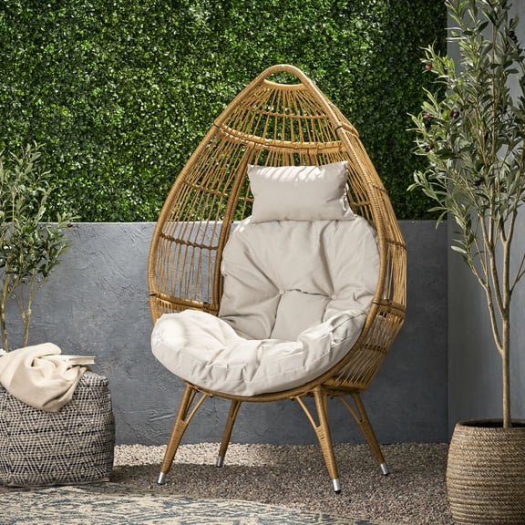 Teardrop Chair With Seat Cover Appealing For Outdoor Comfort - Beige Fabric