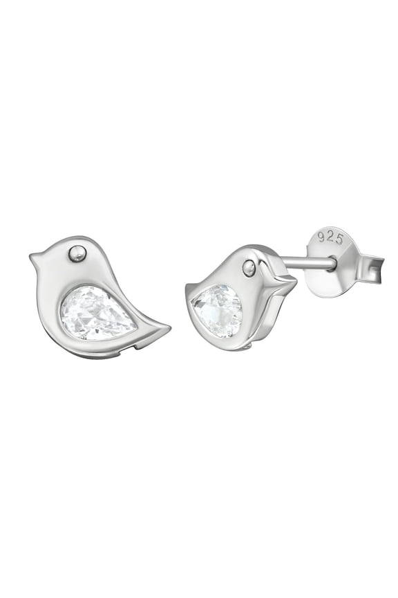 Teardrop Clear CZ Little bird Stud Earrings 925 Sterling Silver