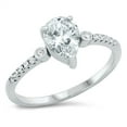 thumbnail image 1 of Teardrop Clear Cubic Zirconia Center with Sides Stone Ring Sterling Silver Size 4, 1 of 3