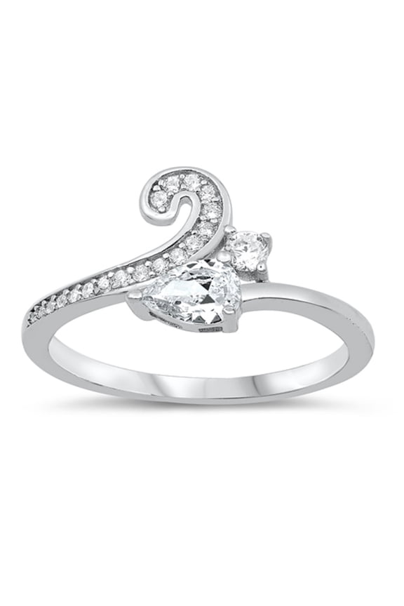 Teardrop Clear Cubic Zirconia Designer Ring Sterling Silver Size 9