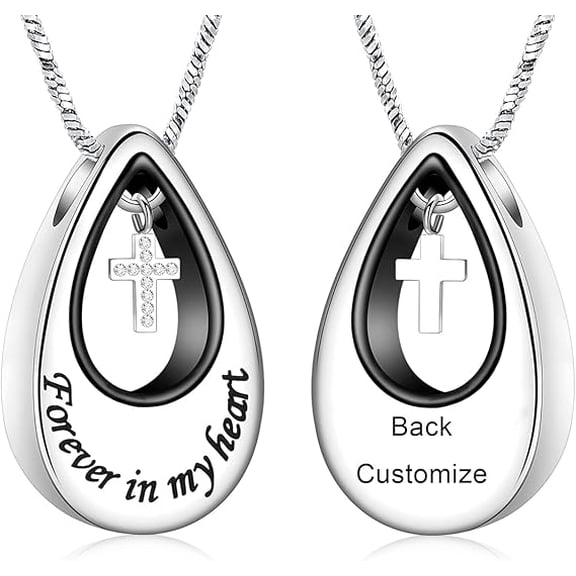 Teardrop Cremation Jewelry for Ashes with Cross Urn Necklaces for Ashes Stainless Steel Keepsake Memorial Urn Human / Pet