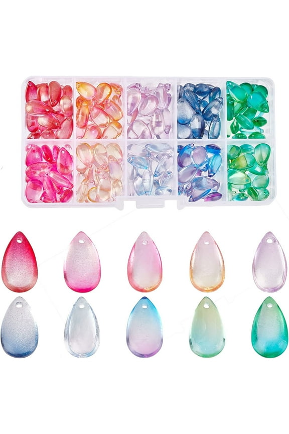 Teardrop Crystal Beads 200pcs 10 Color Water Drop Crystal Glass Beads Transparent Loose Beads Colorful Charms Pendants for DIY Crafts Earring Jewelry Making Costume Embellishments