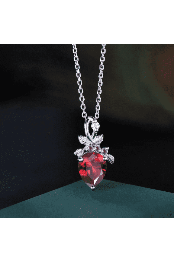 Teardrop Cut Ruby Twist Vine Leaf Twig Pendant Necklace- 925 Sterling Silver- Nature Inspired Pear Shape Red Gemstone Drop Necklace July Birthstone