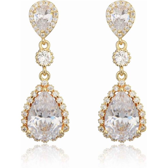 Teardrop Dangle Earrings Pro for Wedding - Sparkly Sterling Silver Cubic Zirconia Crystal Rhinestone Drop Earrings Pierced Austrian Style Non-Allergenic Earrings Womens Bridal Jewelry[b786]