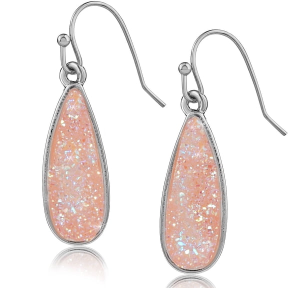 Teardrop Dangle Earrings for Women with Simulated Druzy Stones, in Gold, Rose Gold, or Silver Tone