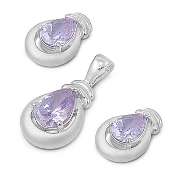Teardrop Earrings Simulated Lavender .925 Sterling Silver Pendant Set Jewelry Female Unisex