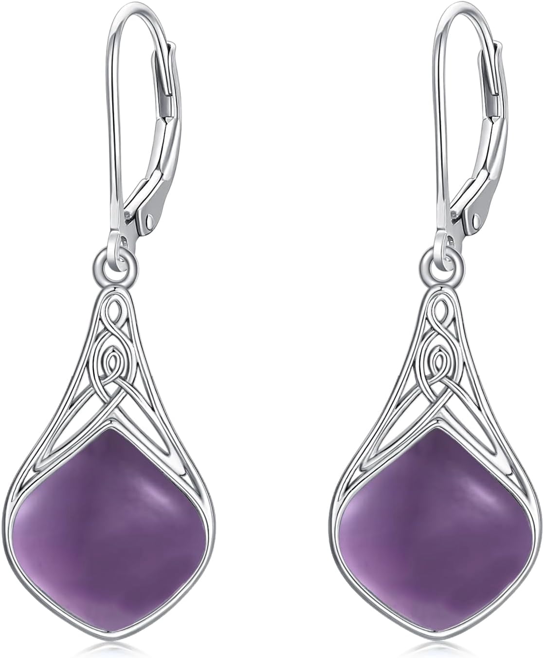 Teardrop Earrings Sterling Silver Celtic Amethyst Drop Earrings Jewelry Gifts for Women