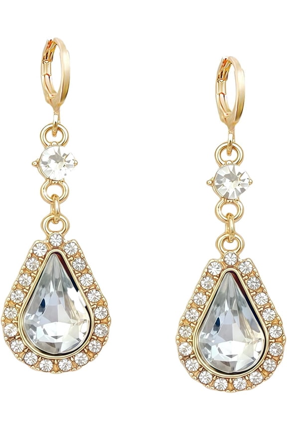 Teardrop Earrings for Women Trendy, 14K Gold-plated Dangle Earrings for Brides Bridesmaids, Crystal Rhinestone Chandelier Earrings for Wedding and Prom