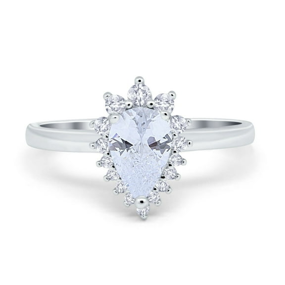 Teardrop Engagement Ring Round Simulated Cubic Zirconia 925 Sterling Silver Size 8