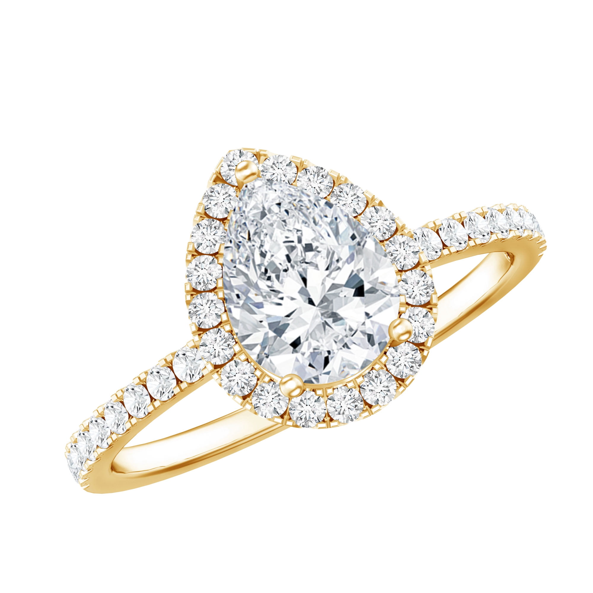 Rosec Jewels Teardrop Engagement Ring for Women - Pear Shape Moissanite (5X7 mm, D-VS1 Quality), 14K Yellow Gold, US 6.50