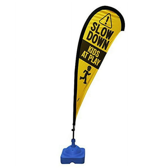 Teardrop Flag Sign, Slow Down Kids At Play, Yellow