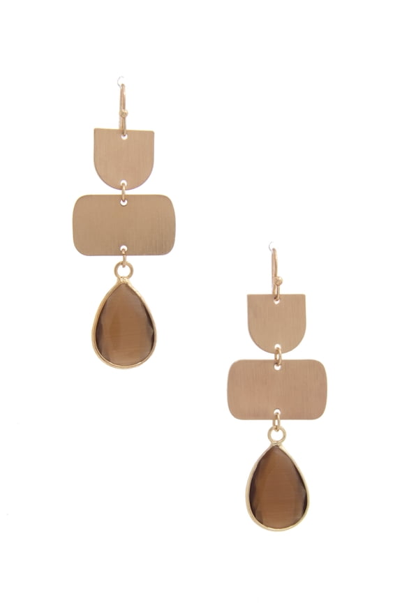 Teardrop Gem Multi Shape Dangle Earring Color - Mustard