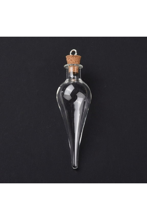 Teardrop Glass Cork Bottle Big Pendants Glass Empty Wishing Bottle Charm with Platimen Tone Iron Loops Clear 7.05cm Hole: 2.5mm 6pcs