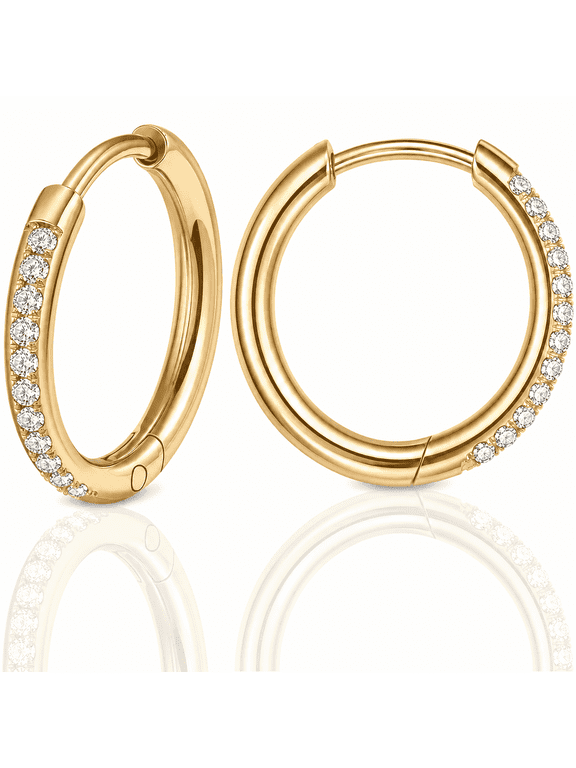 14K Plated Gold Hoop Earrings for Women, Dainty & Hypoallergenic Cubic Zirconia Diamond Hoop Earrings for Party Daily Office Wear