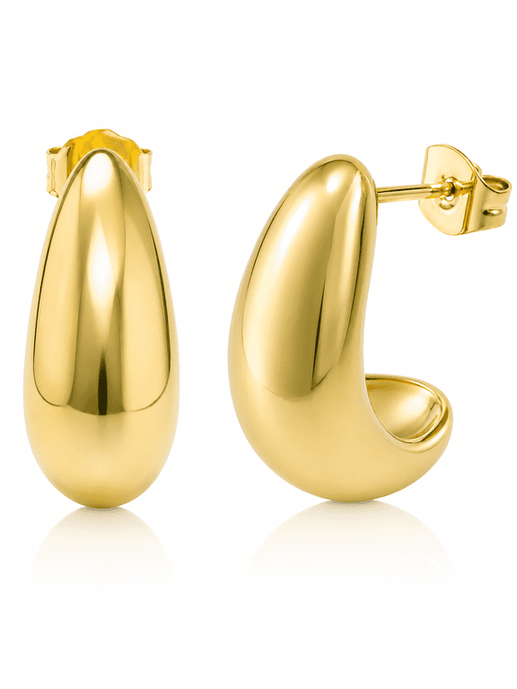 14K Plated Gold Stud Earrings for Women, Hypoallergenic Drop Earrings, Lightweight Teardrop Design, Jewelry Gift for Women