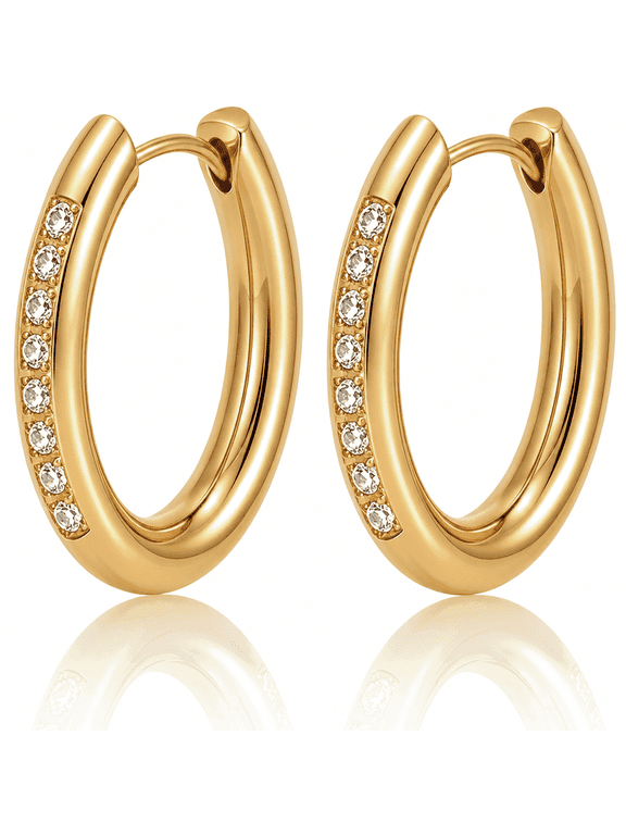 14K Plated Gold Hoop Earrings for Women, Dainty & Hypoallergenic Oval Cubic Zirconia Diamond Hoop Earrings for Party Daily Office Wear
