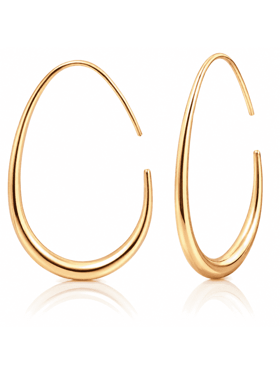® Lightweight Teardrop Gold Hoop Earrings for Women, 14k Gold Plated Oval Pull Through Hoop Earrings Statement Jewelry Gift for Women