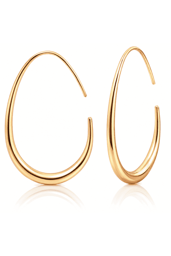® Lightweight Teardrop Gold Hoop Earrings for Women, 14k Gold Plated Oval Pull Through Hoop Earrings Statement Jewelry Gift for Women