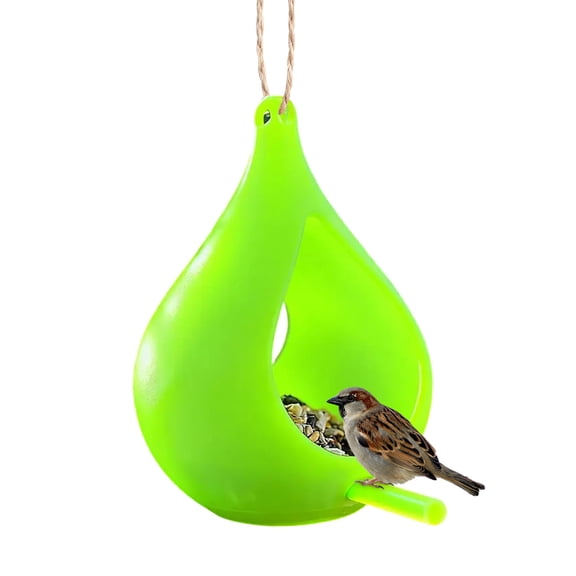 Teardrop Hanging Bird Feeder Outdoor Garden Decor – Hand-Blown Glass, All-Weather Copper Hanger, Drainage Base, Easy Refilling, Perfect for Attracting Wild Birds Green
