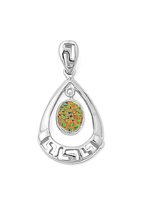 Teardrop Hanging Oval Pendant Mystic Simulated Opal .925 Sterling Silver Charm Jewelry Female Unisex
