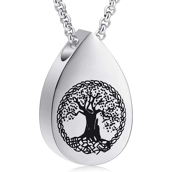 Teardrop/Heart Urn Necklaces for Ashes Tree of Life Memorial Ashes Lockets for Women Men Hollow Memorial Keepsake Mini Urn