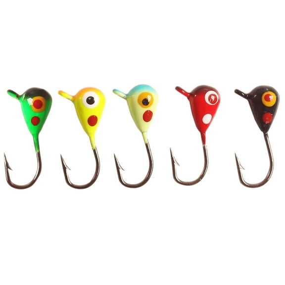 Teardrop Jig Heads 1G With Barbed Hooks, 5 Color Ice Fishing Lures For Soft Bait, Small Terminal Tackle For Freshwater Fishing(5 Colors Per Box)