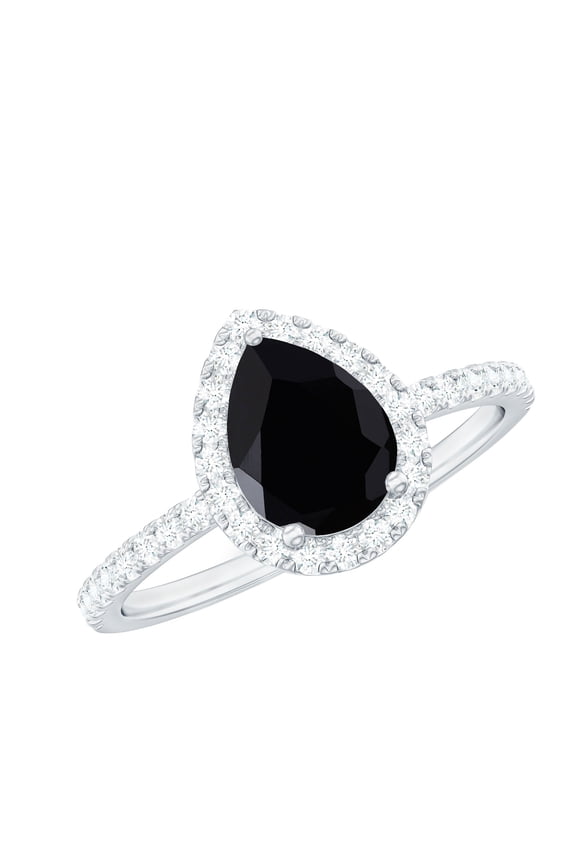 Lab Grown Black Diamond Teardrop Engagement Ring - Black and White Diamond Ring (6X8 mm, AAAA Quality Certified), 925 Sterling Silver, US 4.00