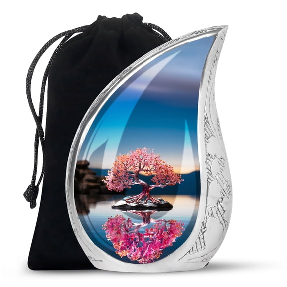 Teardrop Large Tree of Life Urn, Cremation Urn, Decorative Urns for Human Ashes, Urn for Ashes Adult, Burial Urn for Female Ashes, Urns Human Remains Adult, Memorial Urn, Unique Urns 10 Inch
