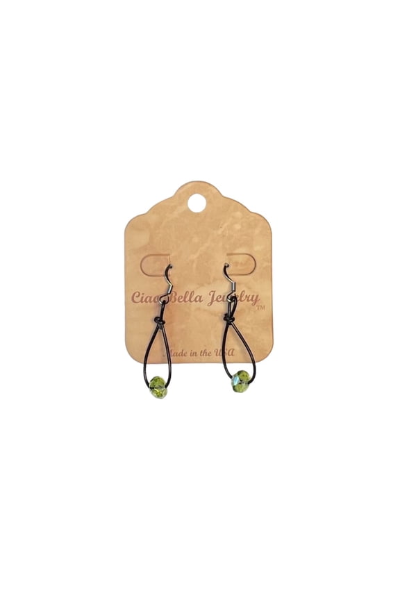 Teardrop Leather Earrings with Light Green Crystal