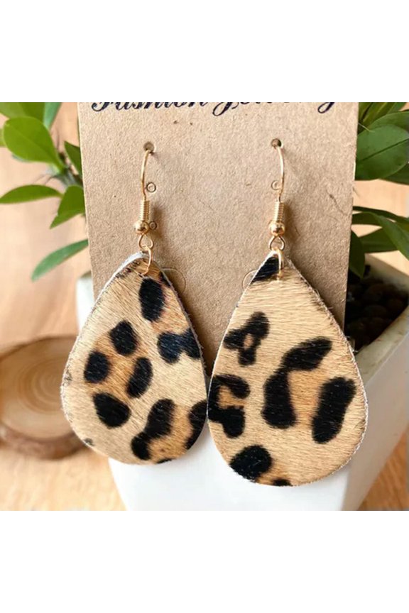 Teardrop Leopard Genuine Leather Teardrop Earrings Turquoise Boutique Jewelry