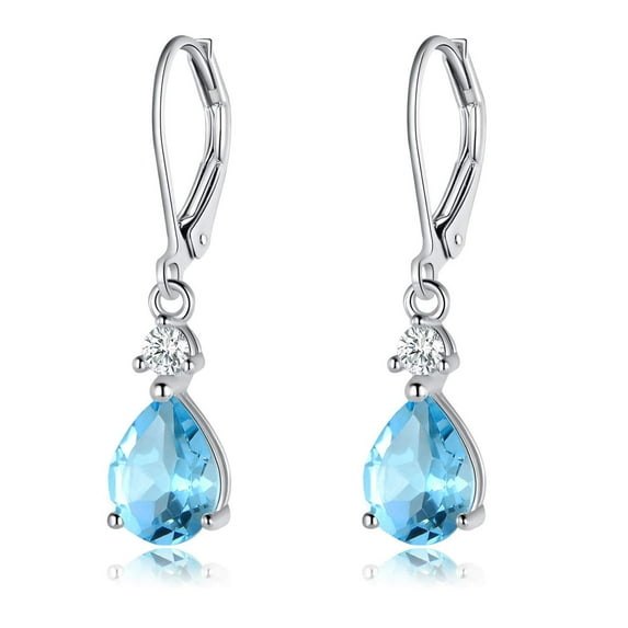 Teardrop Leverback Earrings 925 Sterling Silver Rainbow CZ Crystal Dangle Earingings Drop for Women Teens  Valentines Day Vintage Jewelry Gifts