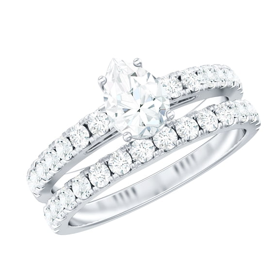 Rosec Jewels Moissanite Wedding Ring Set of 2 - 5X7 mm Pear Shape Engagement Ring with Enhancer - D-VS1 Grade Certified, 14K White Gold, US 10.00