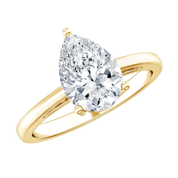 Rosec Jewels Certified Moissanite Teardrop Engagement Ring for Women - 7X10 mm Pear Shape - D-VS1 Authentically Quality, 18K Yellow Gold, US 4.00