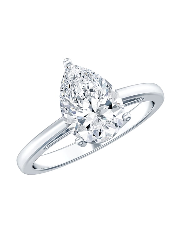 Certified Moissanite Teardrop Engagement Ring for Women - 7X10 mm Pear Shape - D-VS1 Authentically Quality, 925 Sterling Silver, US 6.50