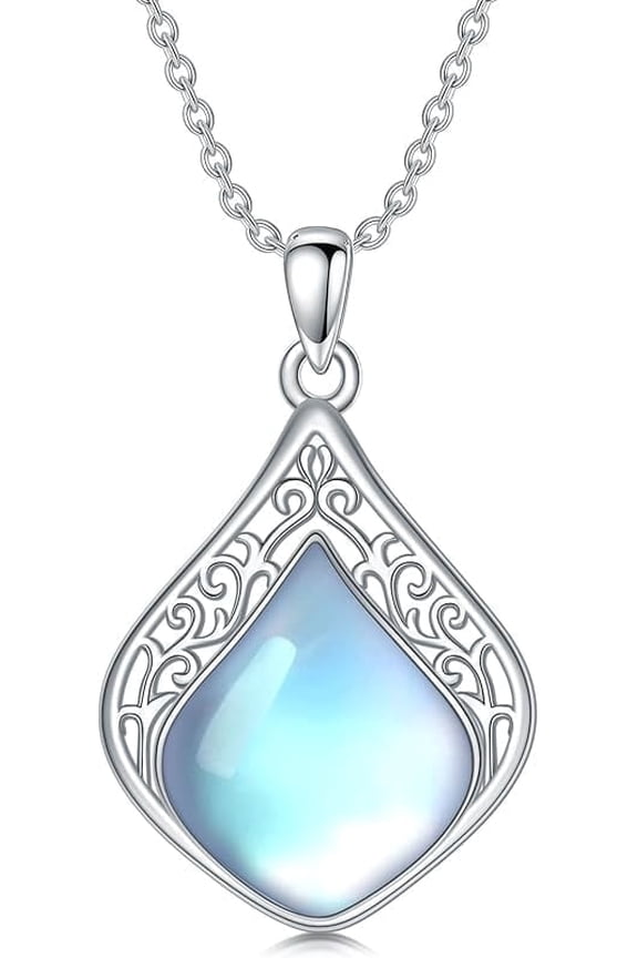 Teardrop Moonstone Filigree Necklace 925 Sterling Silver Natural Gemstone Pendant Necklace Irish Celtic Knot Jewelry Mothers Day Gifts for Women Mom