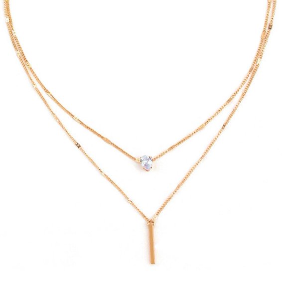 Teardrop Necklace, Double-Layered Rhinestone Pendant for Stylish & Elegant Look - 1pc per Package