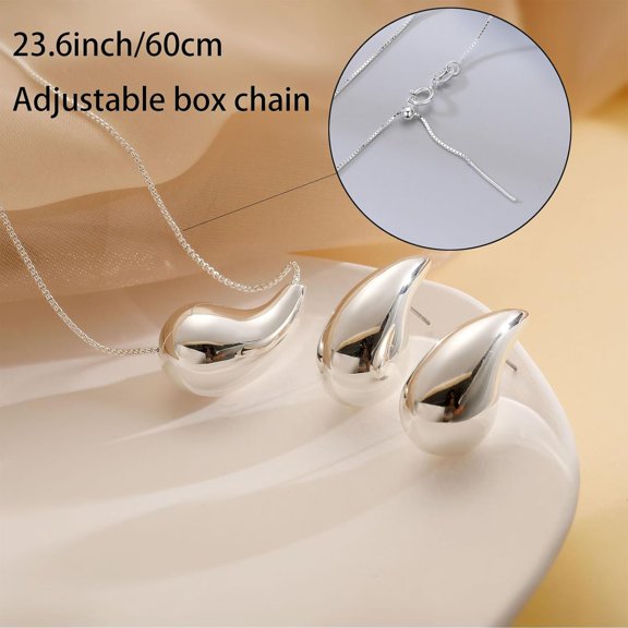 Teardrop Necklace Earring Set,18K Gold Stainless Steel Tear Drop Necklaces Earrings Ring Jewelry,Adjustable Layered Choker Box Chain Waterdrop Pendant Necklace For Women[o7823]