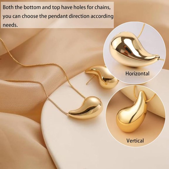 Teardrop Necklace Earring Set,18K Gold Stainless Steel Tear Drop Necklaces Earrings Ring Jewelry,Adjustable Layered Choker Box Chain Waterdrop Pendant Necklace For Women[o7821]