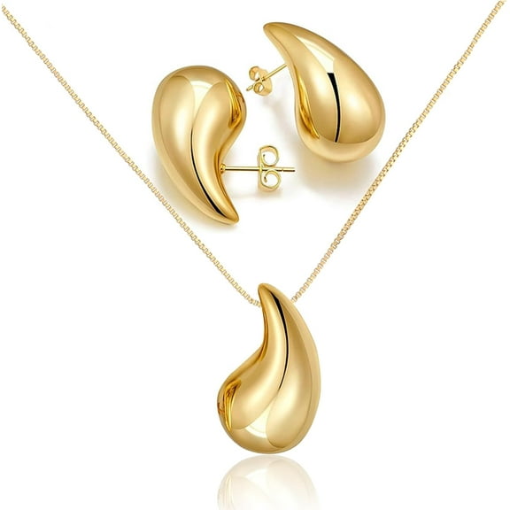 Teardrop Necklace Top Earring set,18K Gold High-Grade Stainless Steel Tear Drop Necklaces Earrings Ring Jewelry,Adjustable Layered Choker Box Chain Waterdrop Pendant Necklace for Women[h165]