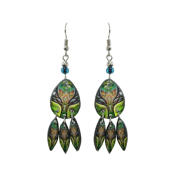 Teardrop New Age Spiritual Graphic Long Dangle Earrings - Womens Fashion Handmade Jewelry Hippie Accessories