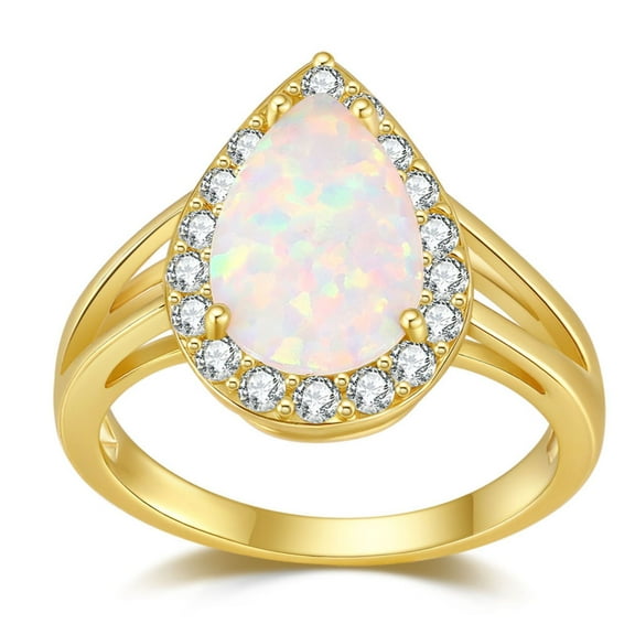 Teardrop Opal Ring for Women Isabella 4 Ct Pear Shape Sterling Silver CZ Halo Ginger Lyne Collection