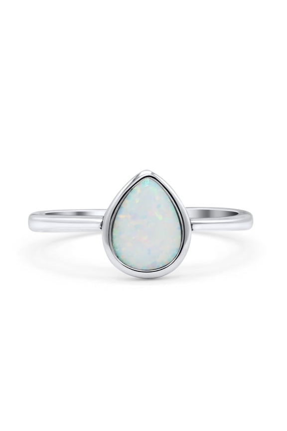 Teardrop Pear Oxidized Ring Lab Created White Opal Ring 925 Sterling Silver Size 9