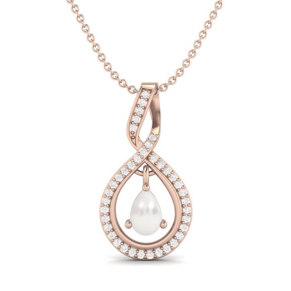 Teardrop Pear Shape Pearl Pendant 925 Sterling Silver Rose Vermeil Women's Chain Necklace